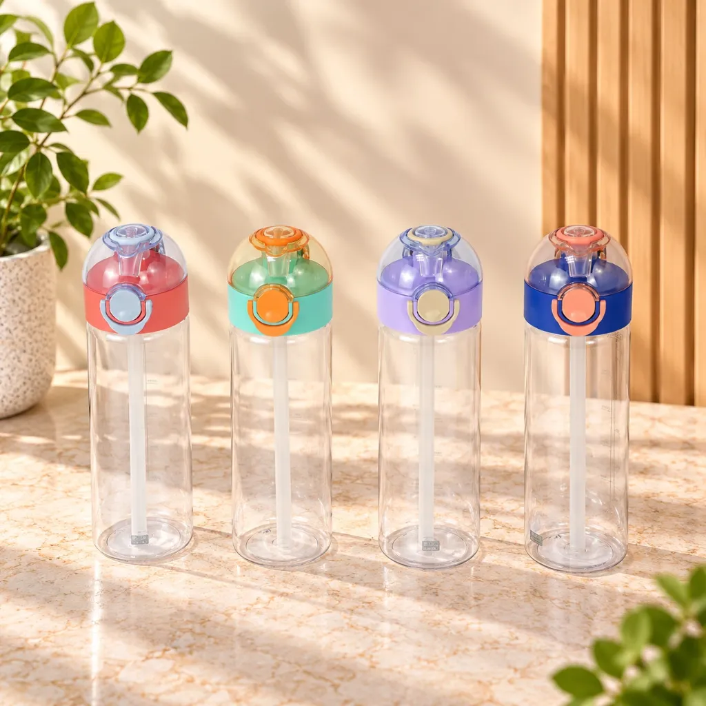 Four Colorful Bottles in Warm Studio Light.webp