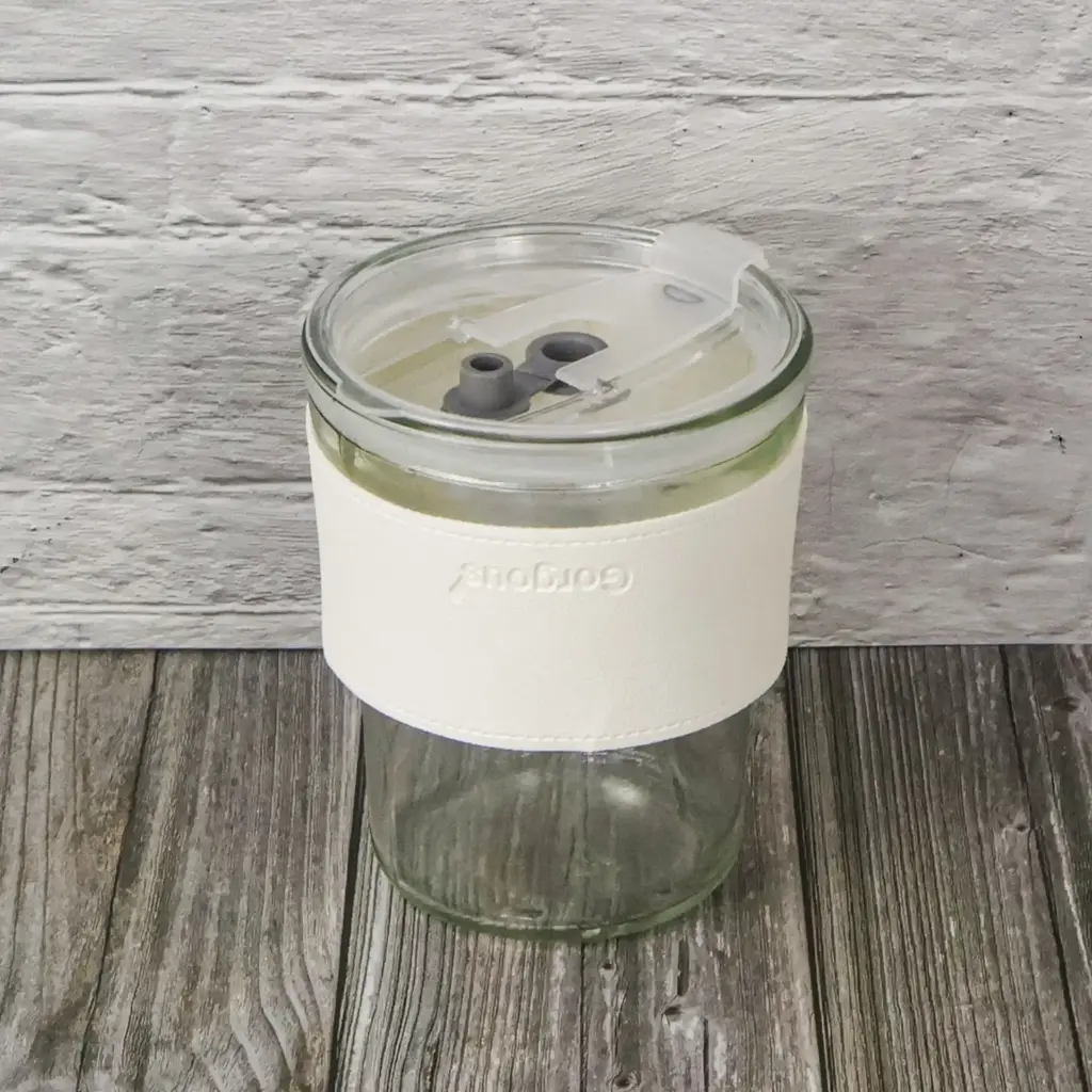 Premium Glass Travel Cup with Leather Grip   