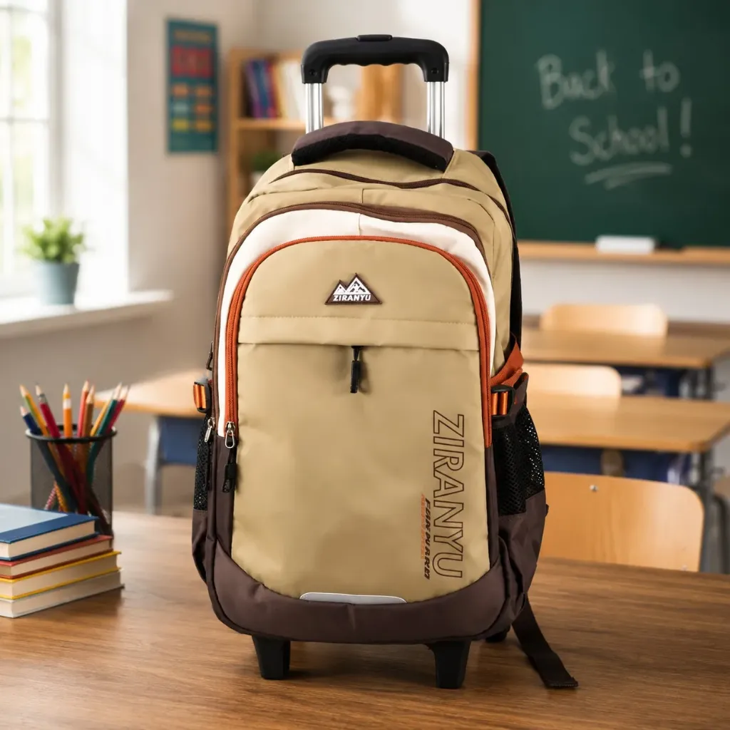  Trolley Backpack For School or Travel  (Beige & Brown)