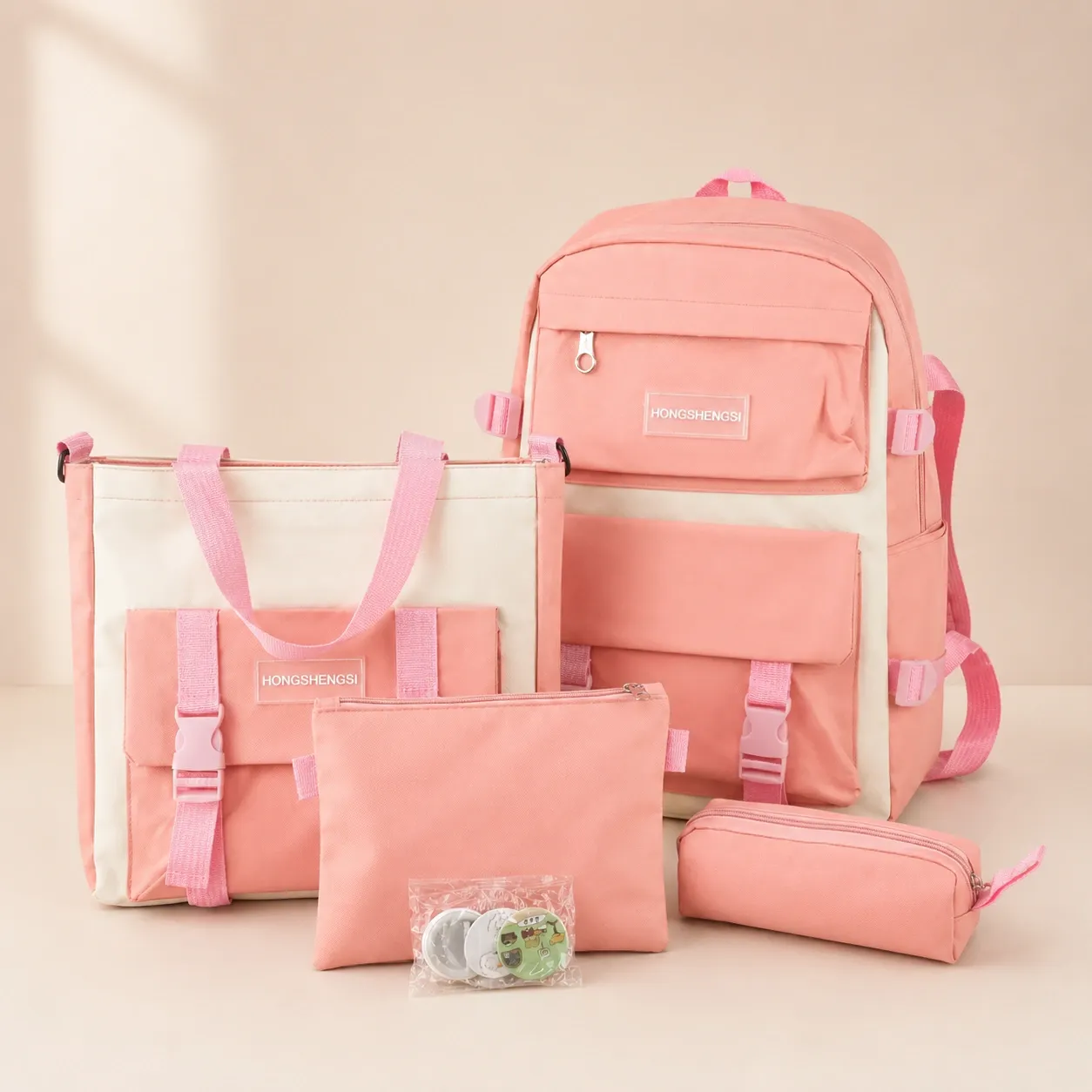   Backpack Woman Bag Set 4 Pcs (Pink)