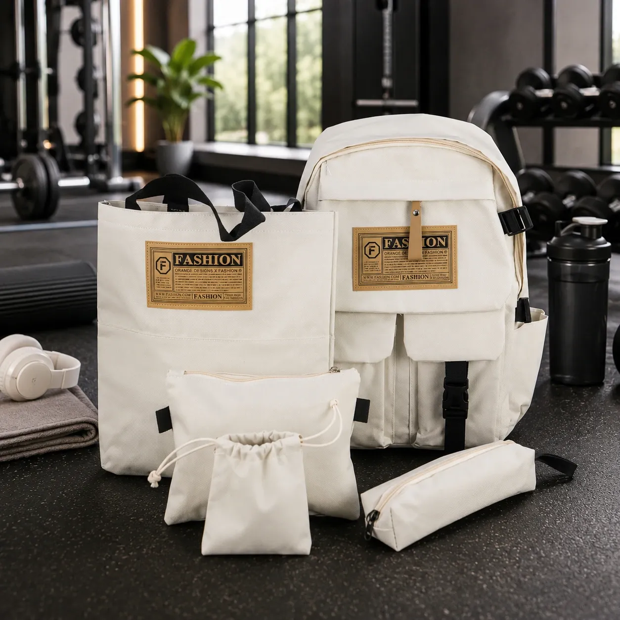    Backpack Woman Bag Set 5 Pcs (white)