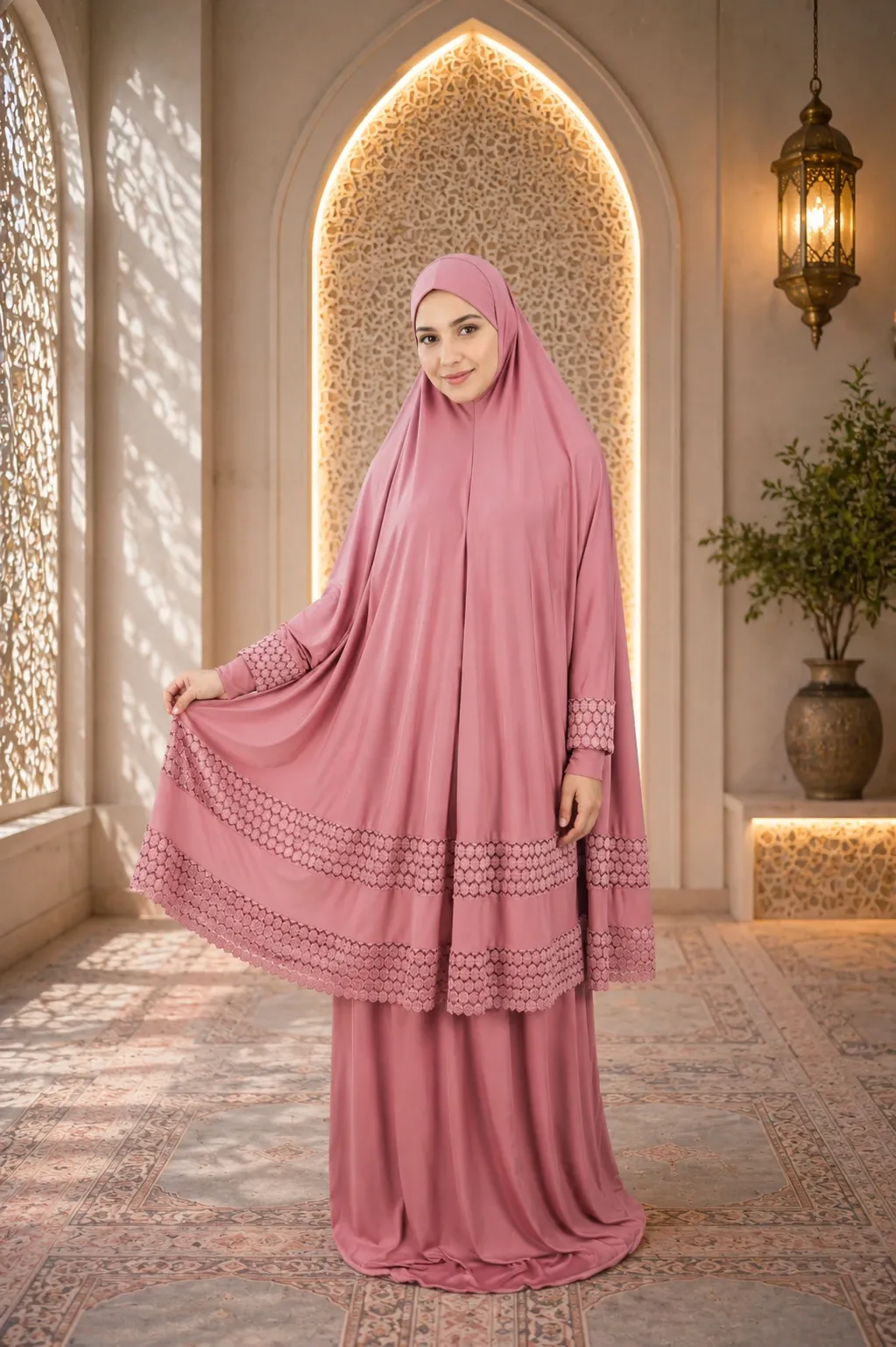 Double Lace Dusty Pink prayer set