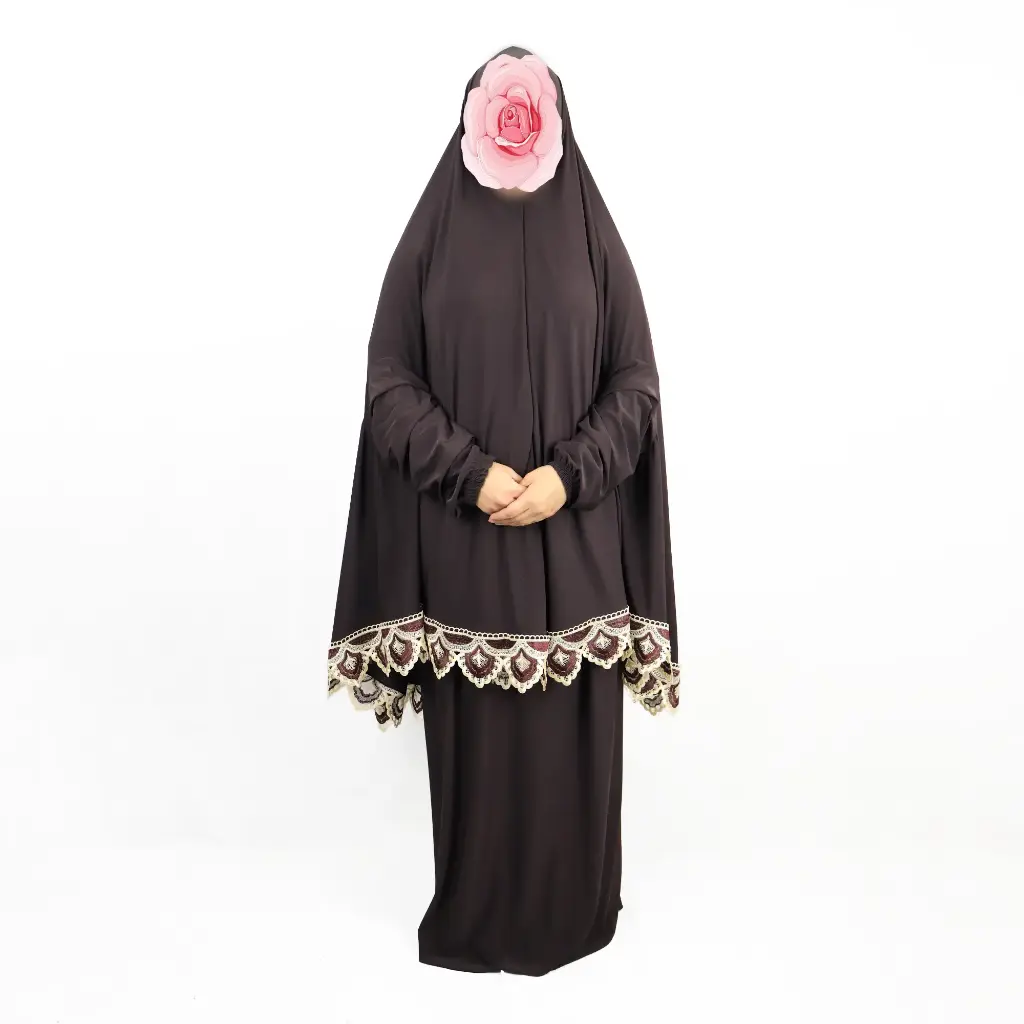 Embroidered Lace prayer set Dark Brown 