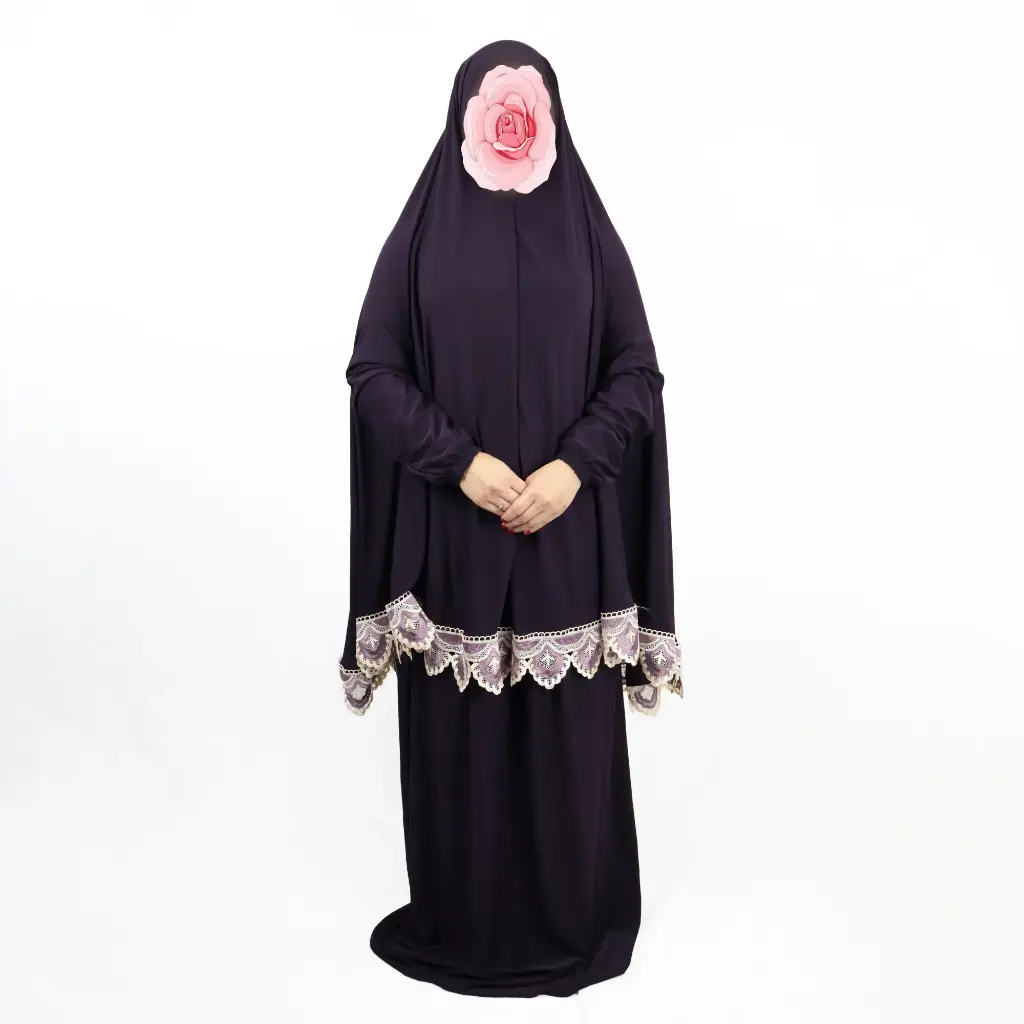 Embroidered Lace prayer set Dark Purple