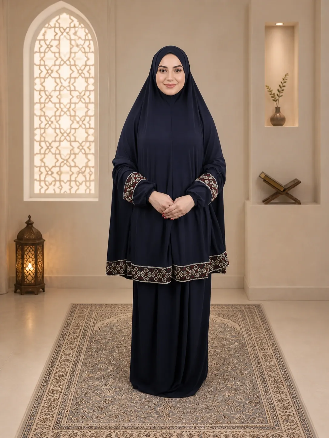 Traditional Embroidery prayer set Navy Blue