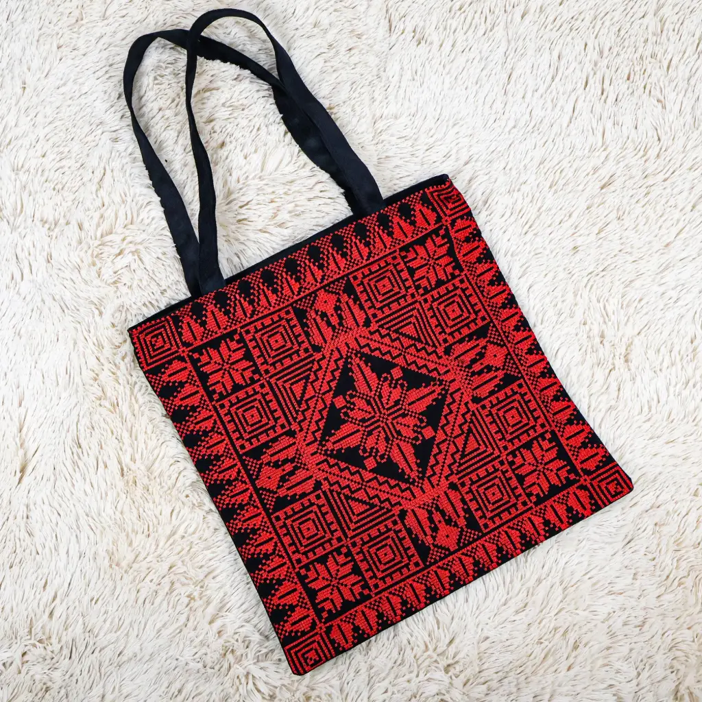 Embroidered Tote Bag with Zipper 