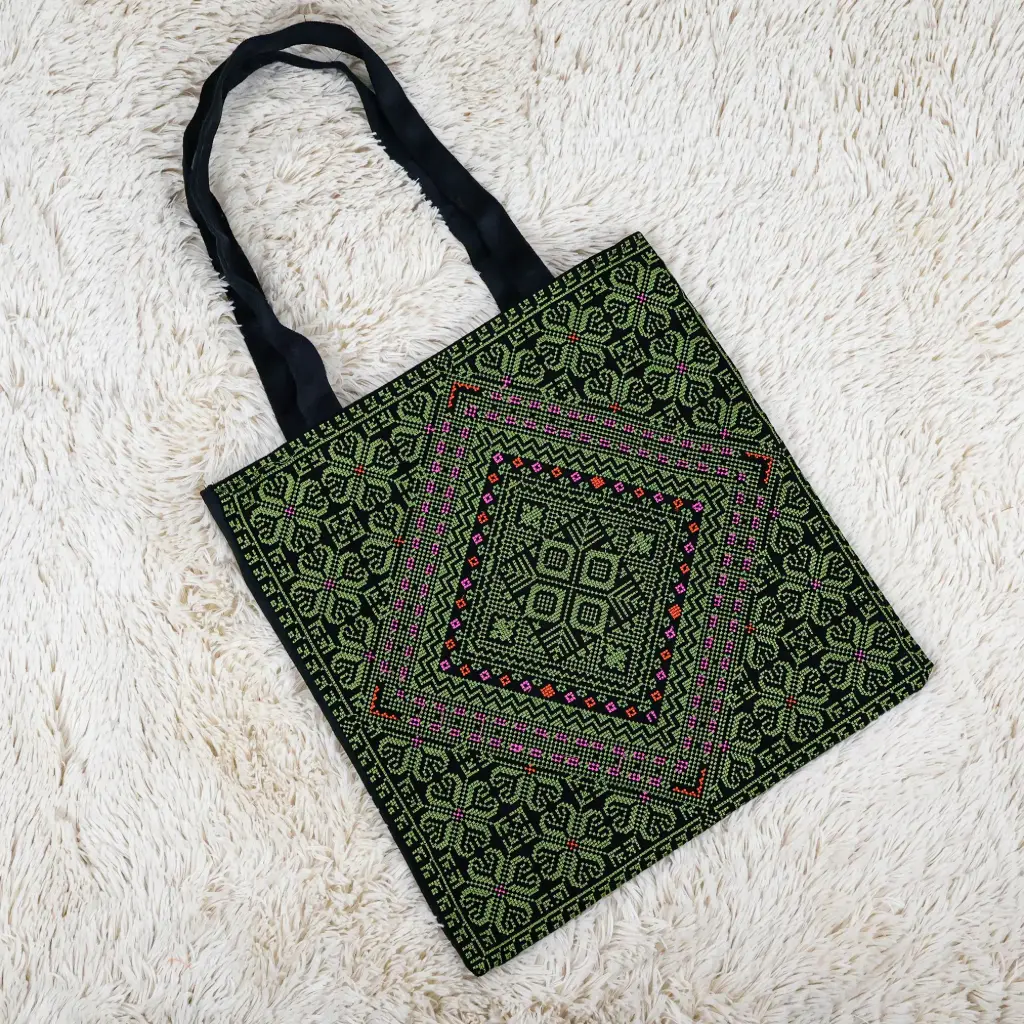 Embroidered Tote Bag with Zipper