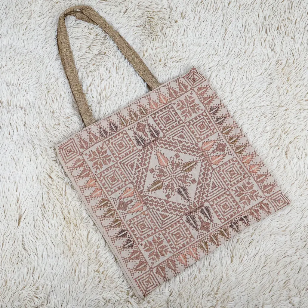 Embroidered Tote Bag with Zipper