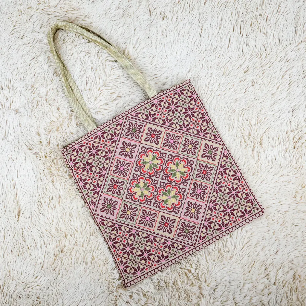 Embroidered Tote Bag with Zipper