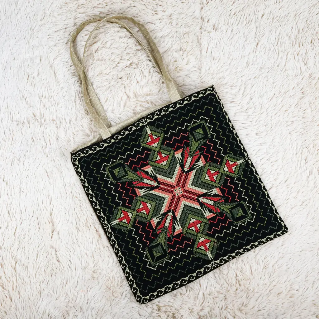 Embroidered Tote Bag with Zipper