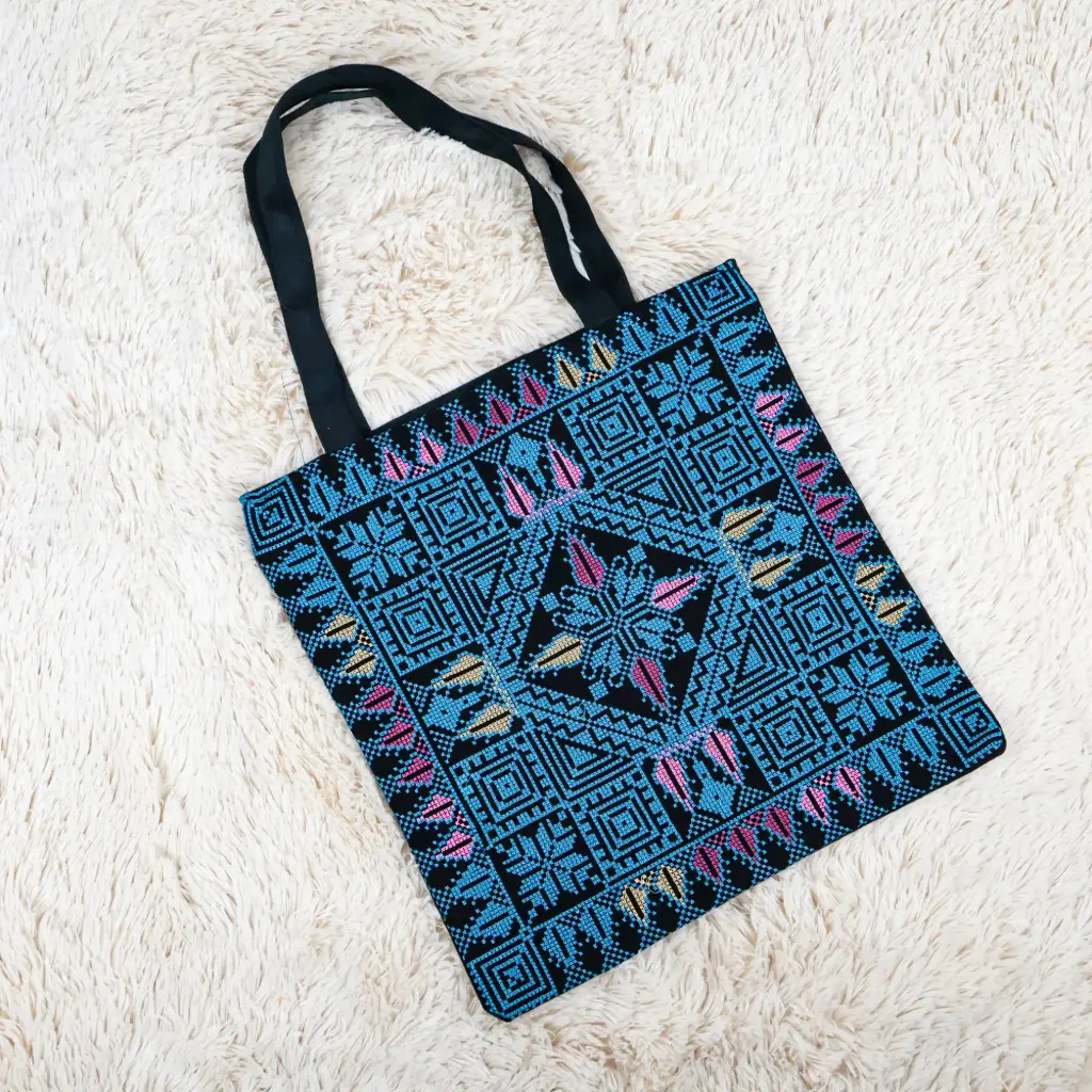 Embroidered Tote Bag with Zipper
