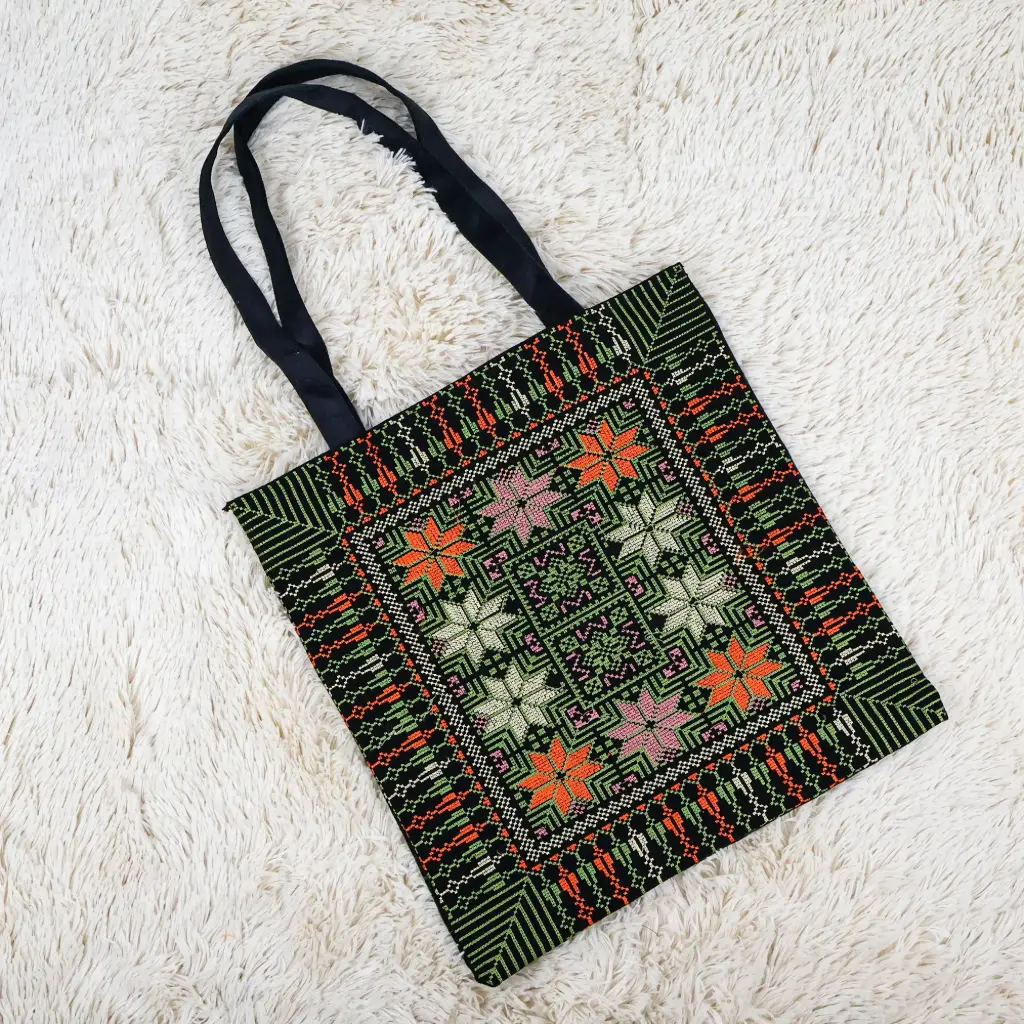 Embroidered Tote Bag with Zipper 