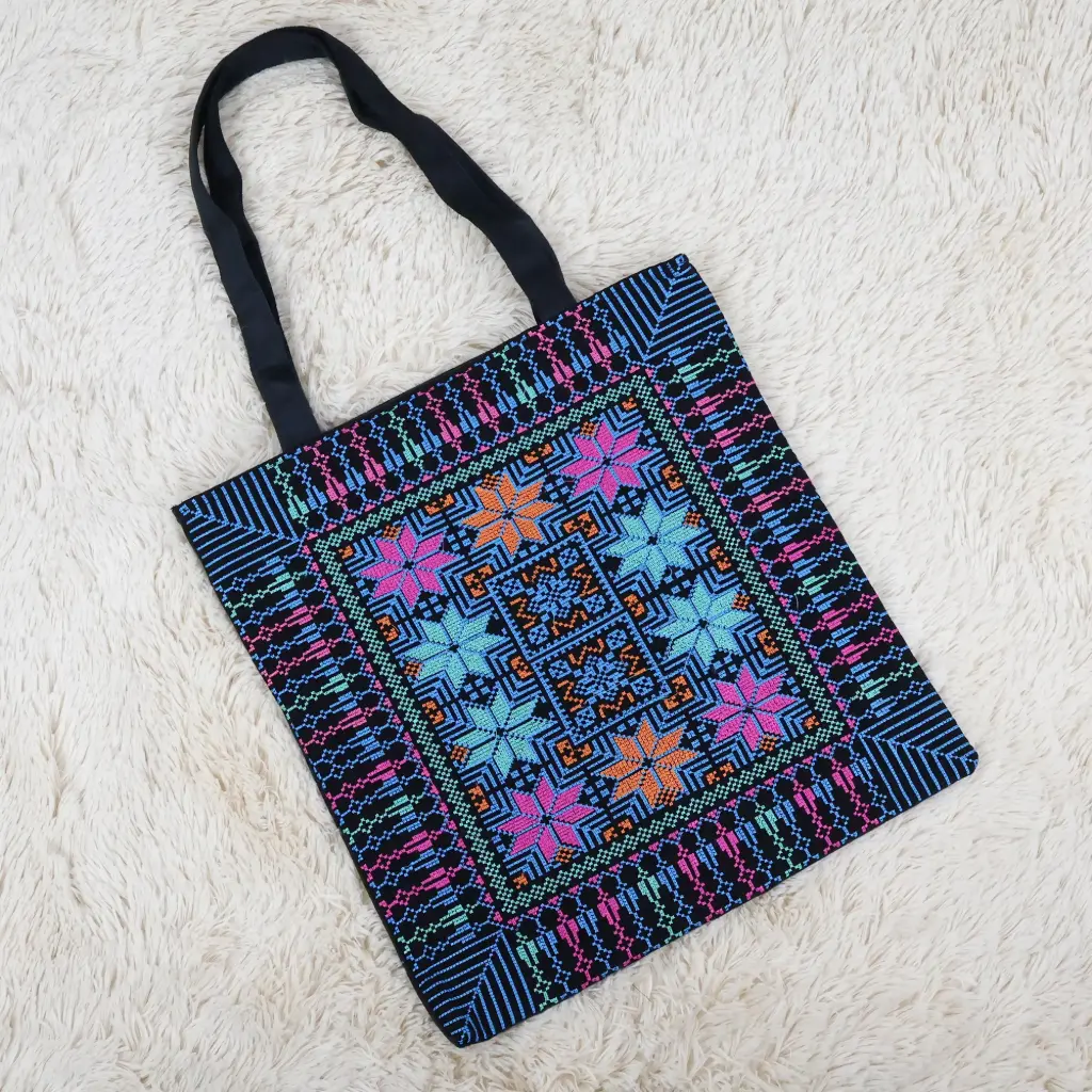Embroidered Tote Bag with Zipper 