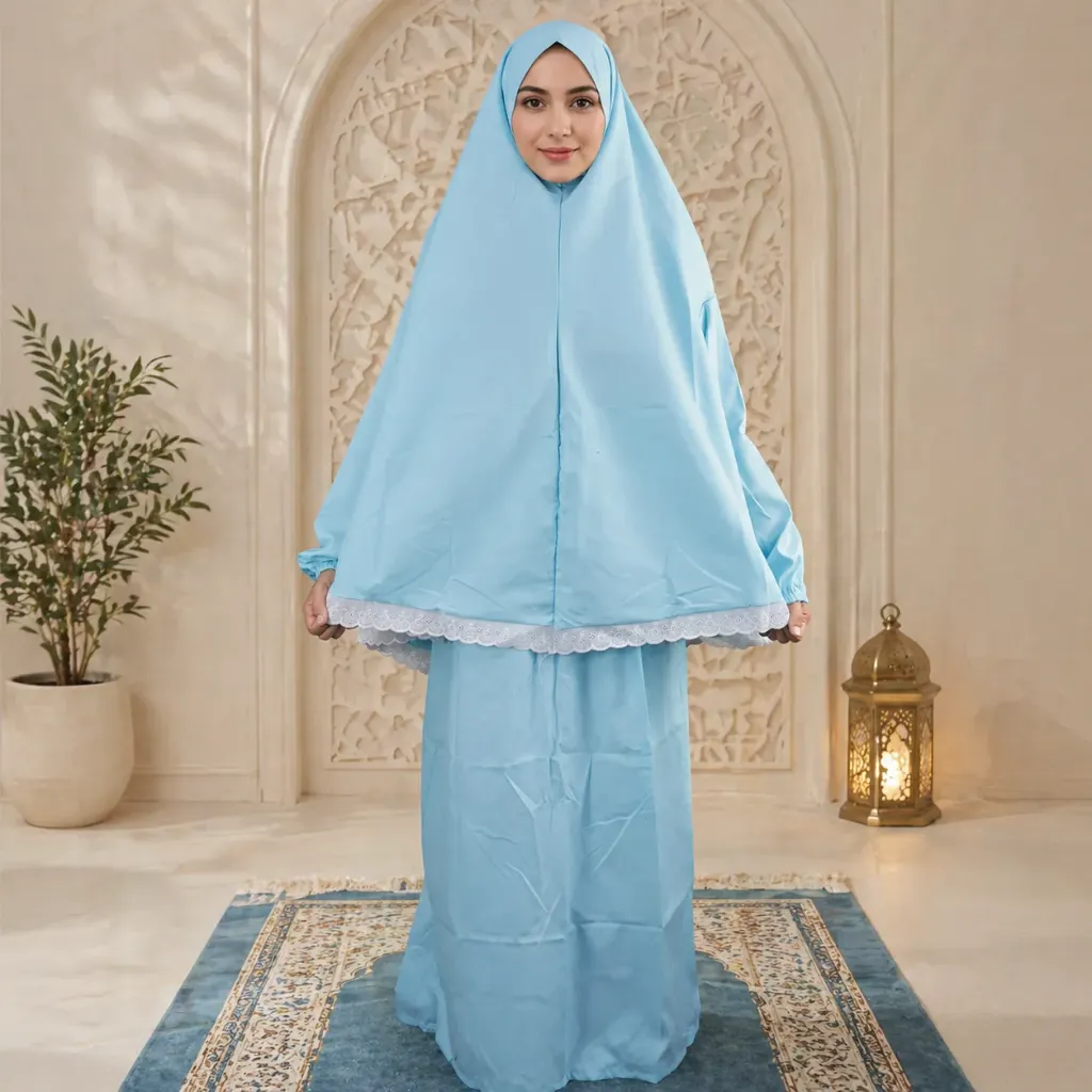  white lace prayer set - baby blue 