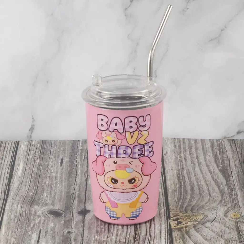 Baby Three Stainless Steel Cup with Steel Straw