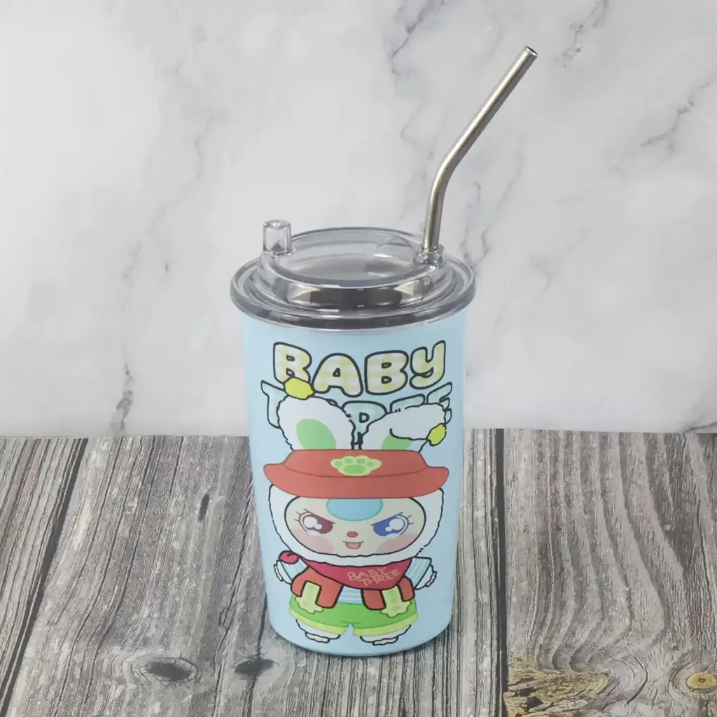 Baby Three Stainless Steel Cup with Steel Straw