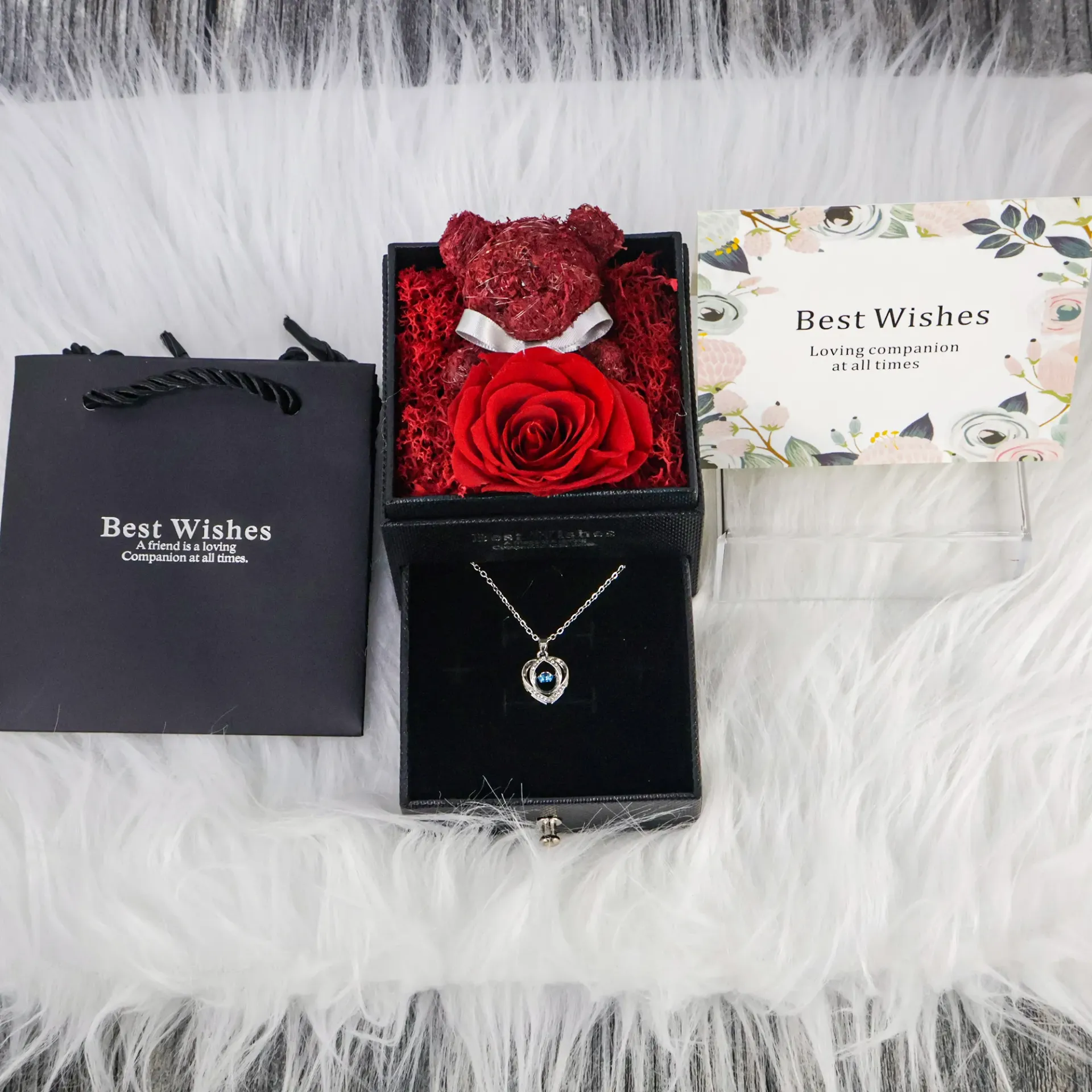 Elegant Rose & Necklace Gift Box Best Wishes Collection