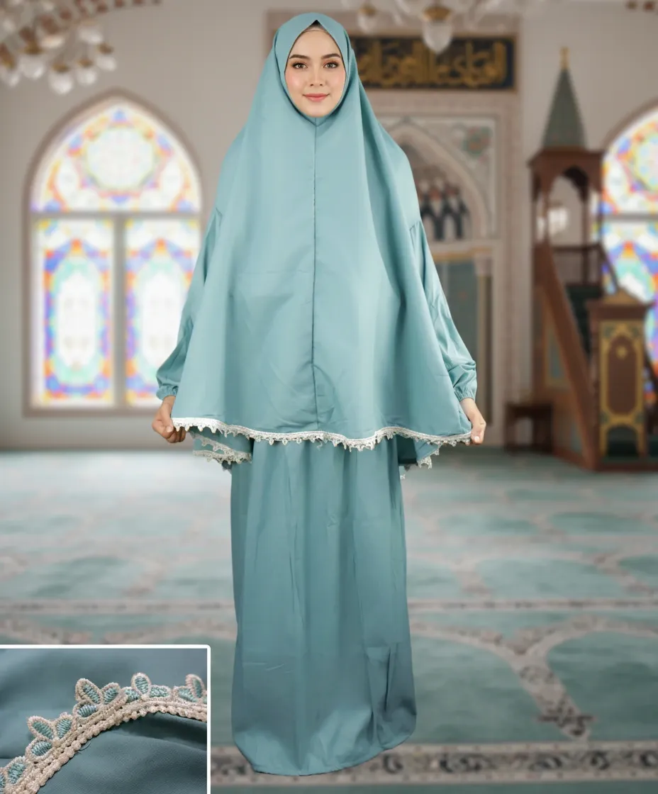 Embroidered Tail Prayer set - Teal Green