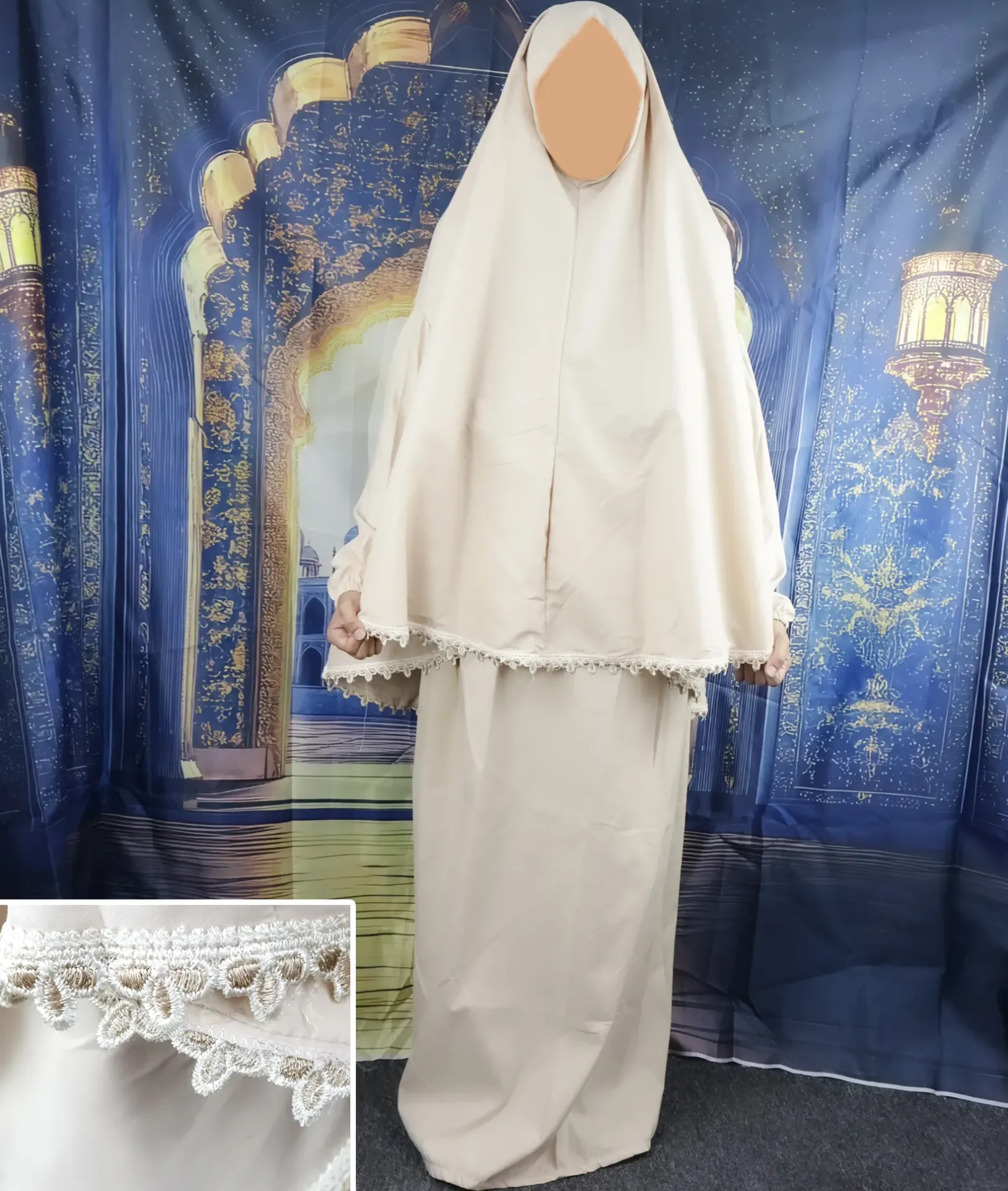 Embroidered Tail Prayer set - beige color 