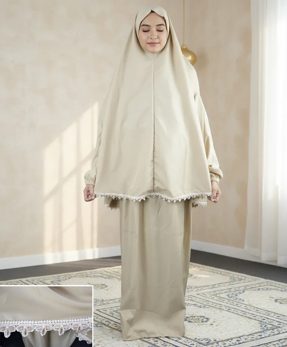 Embroidered Tail Prayer set - beige color