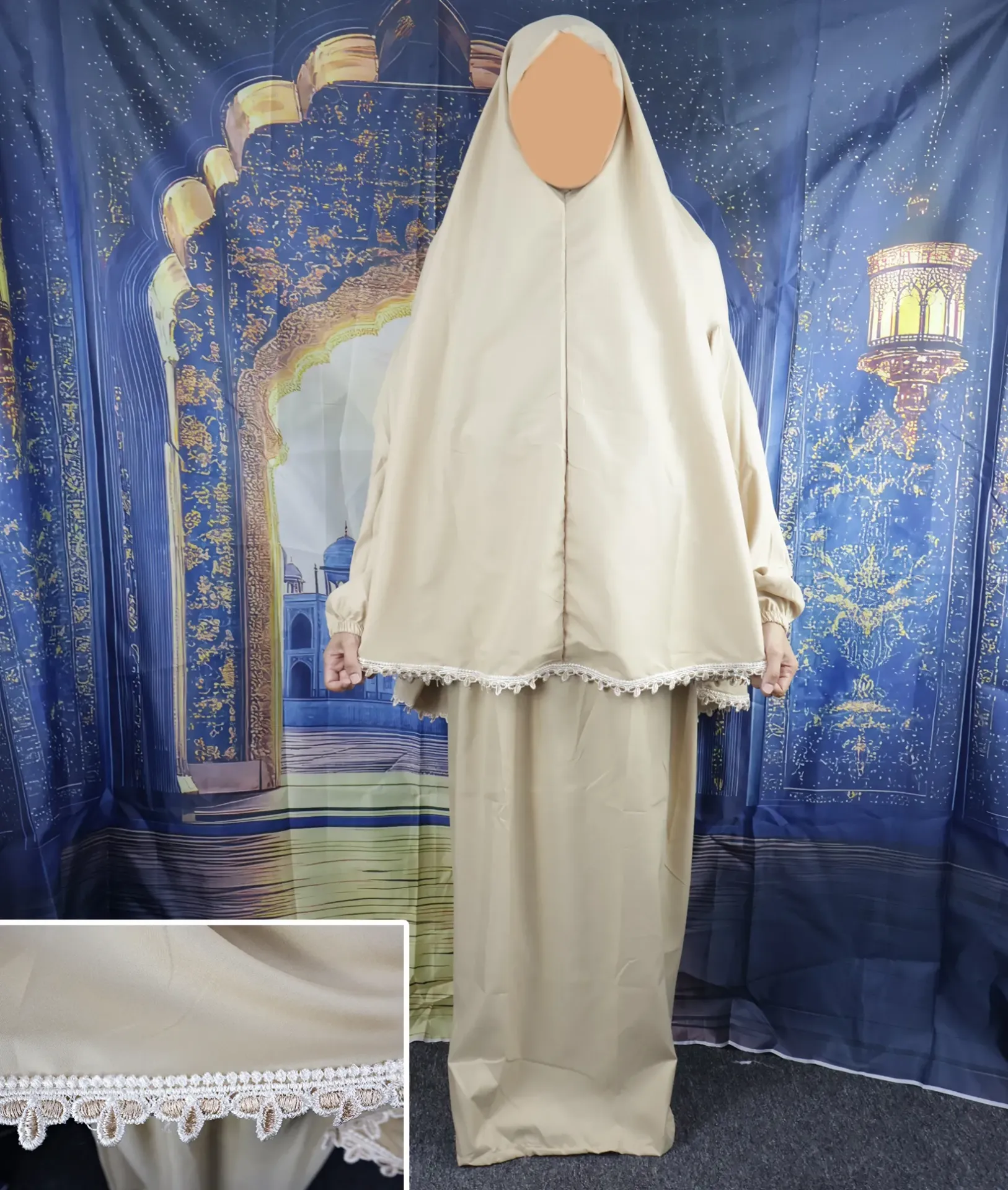 Embroidered Tail Prayer set - beige color