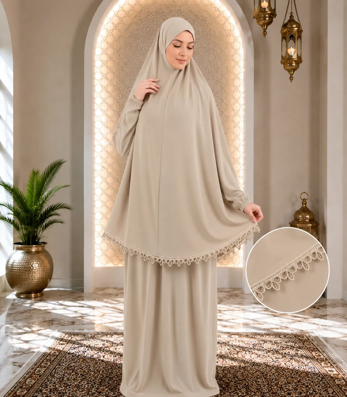 Embroidered Tail Prayer set - beige color