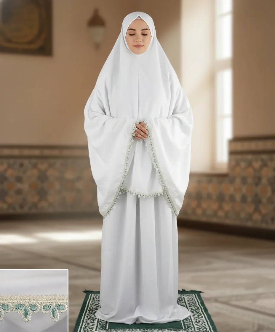 Embroidered Tail Prayer set - White  