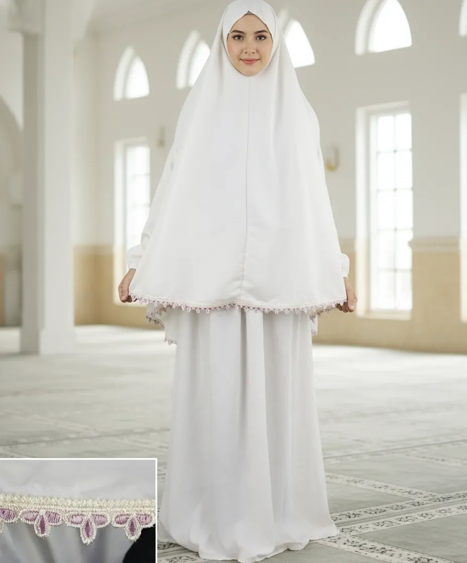 Embroidered Tail Prayer set - White