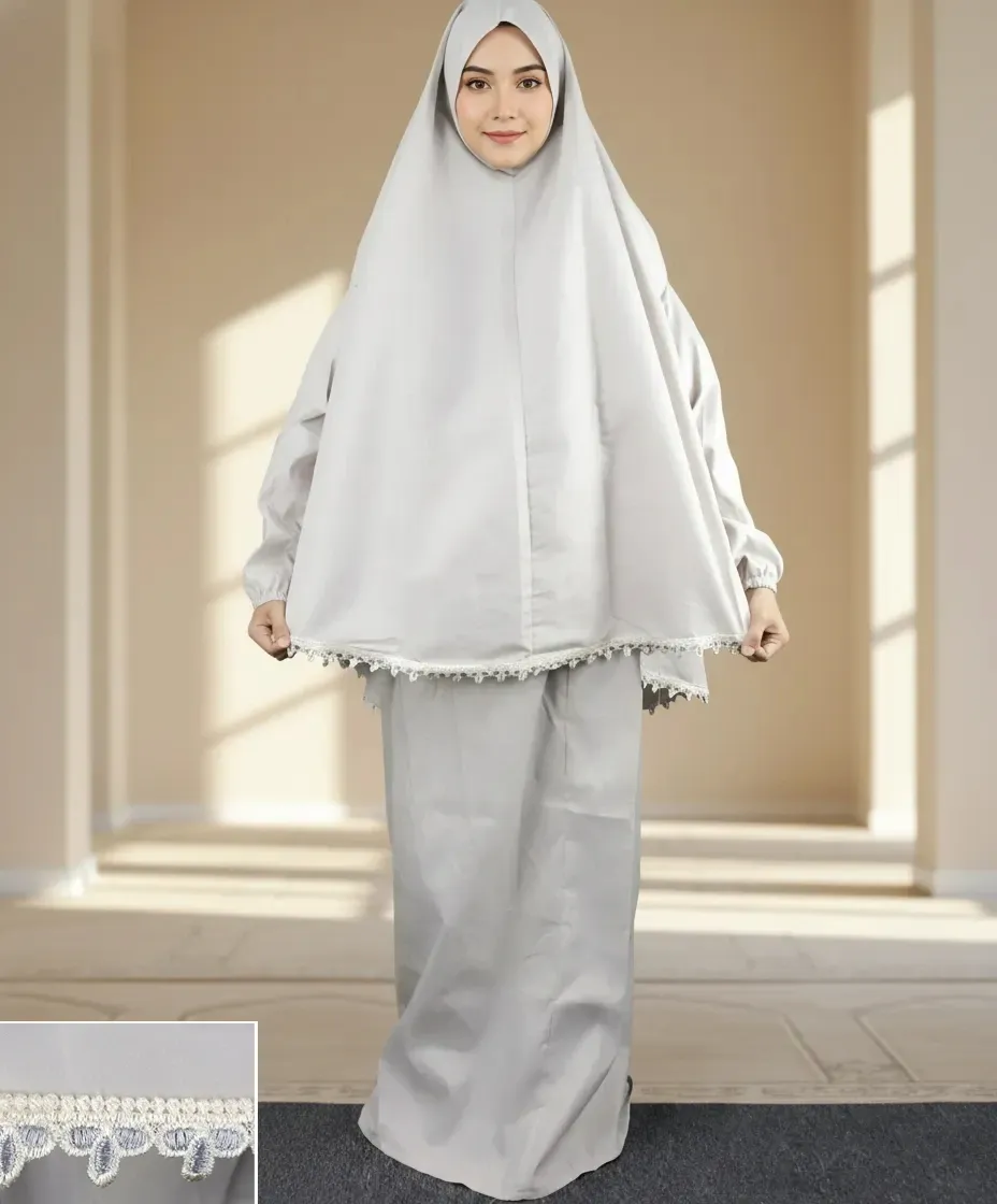 Embroidered Tail Prayer set - Light Gray 