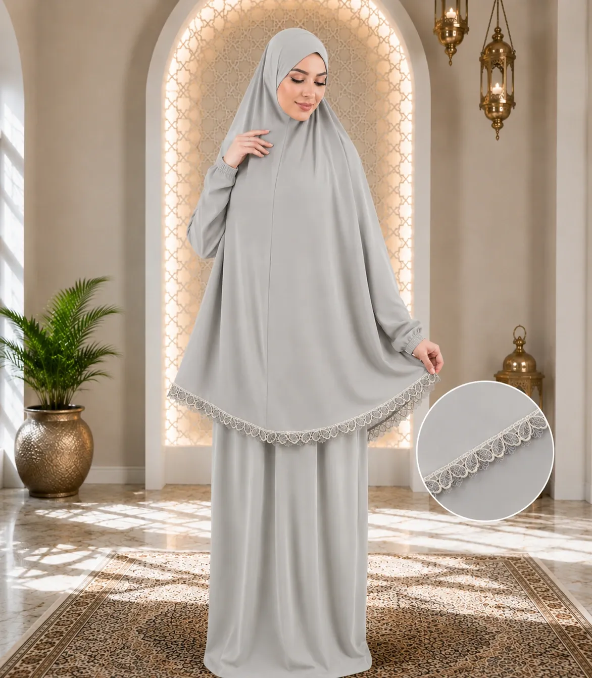 Embroidered Tail Prayer set - Light Gray 