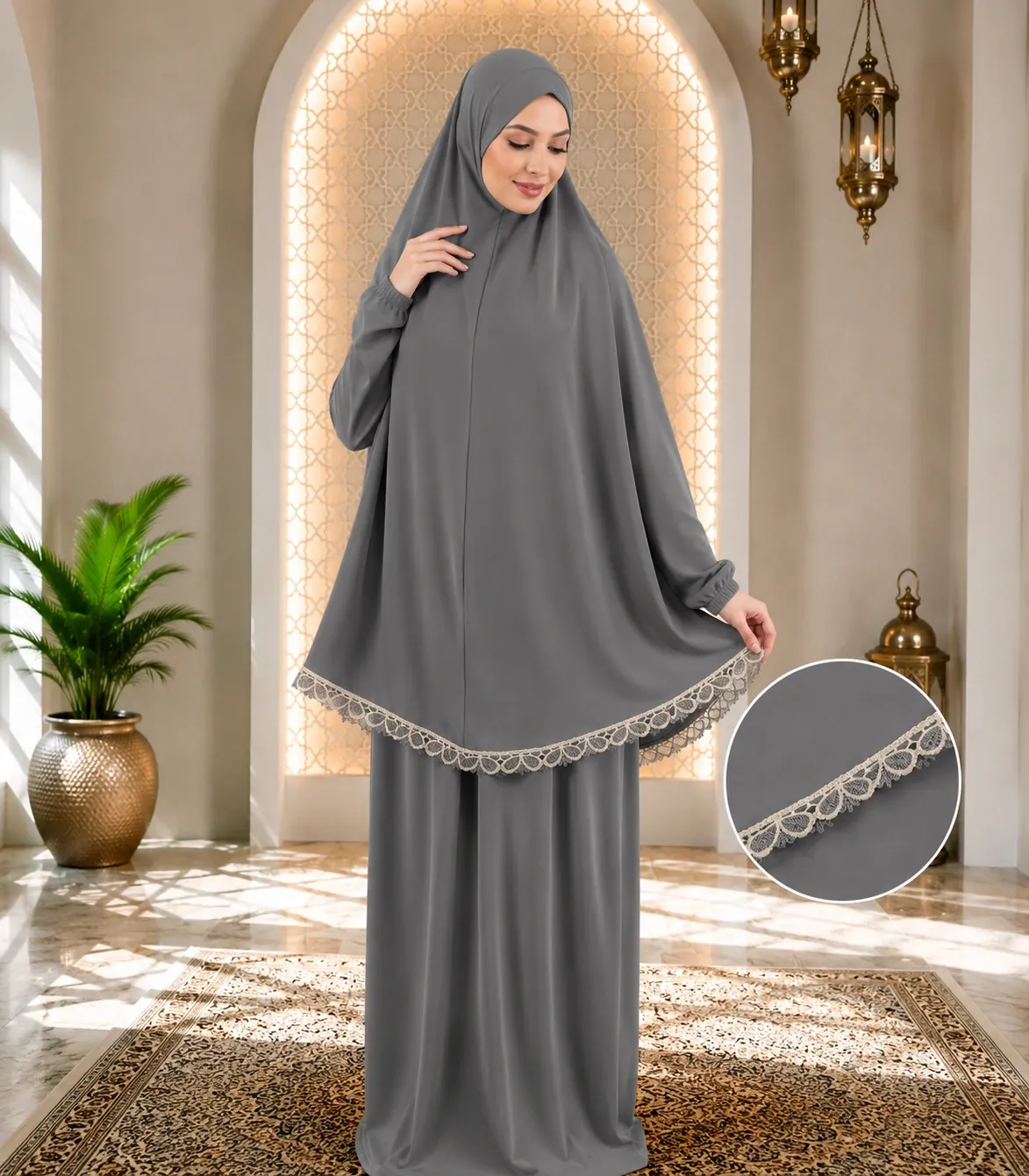 Embroidered Tail Prayer set - Dark Gray