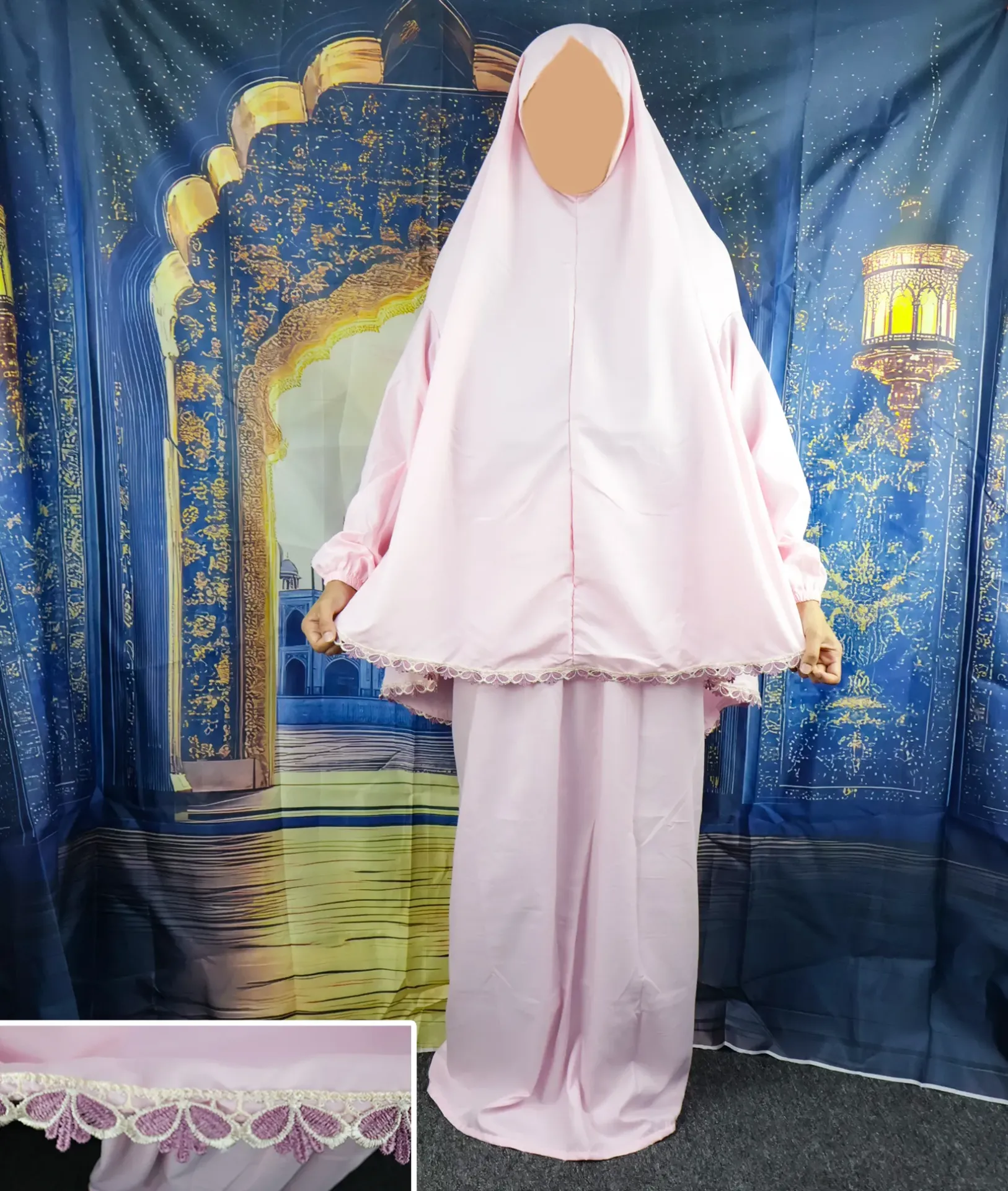 Embroidered Tail Prayer set - Light Pink 