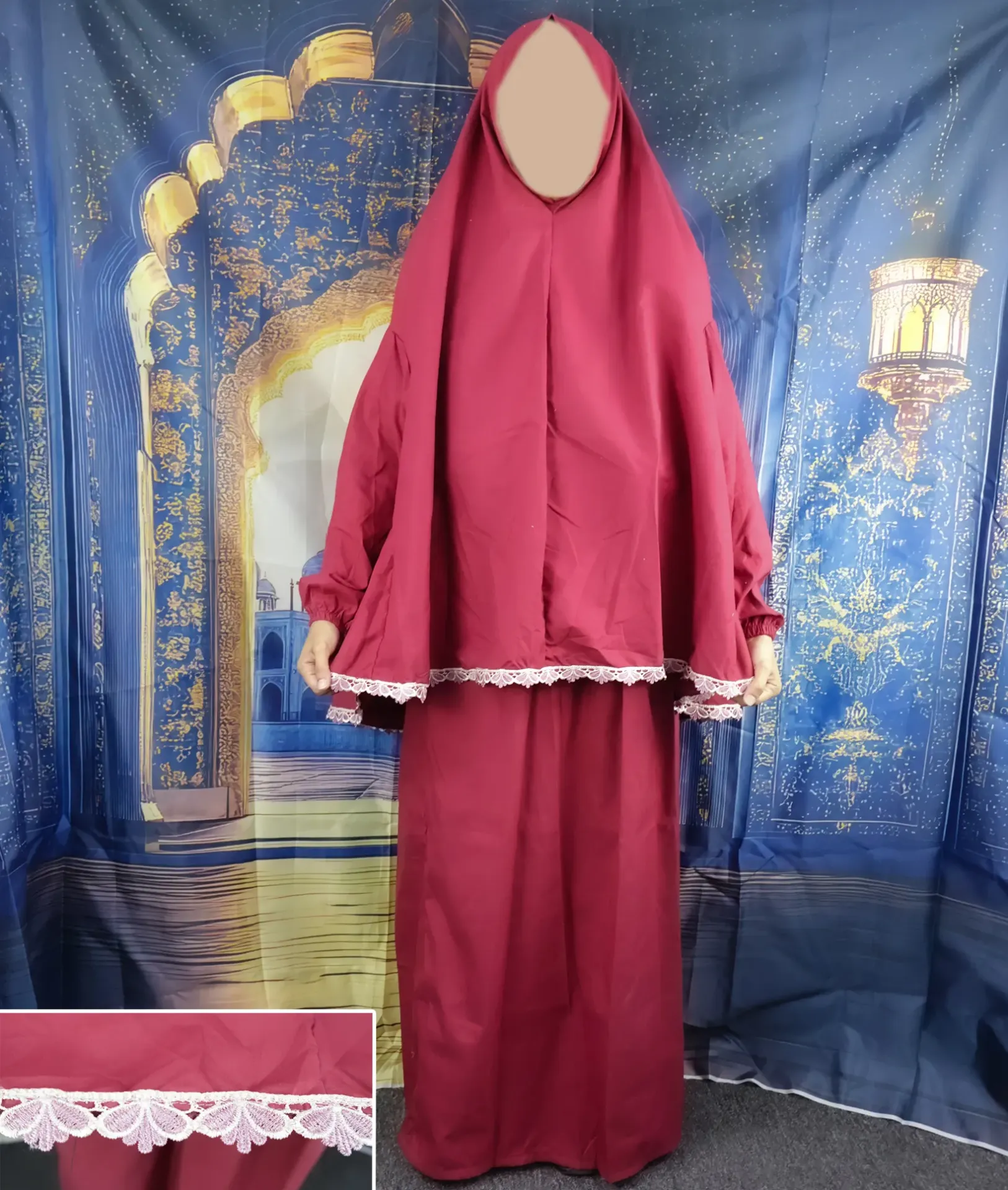 Embroidered Tail Prayer set - Red 