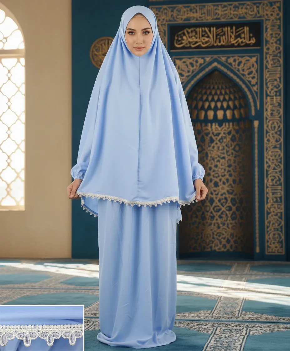 Embroidered Tail Prayer set - pastel blue 