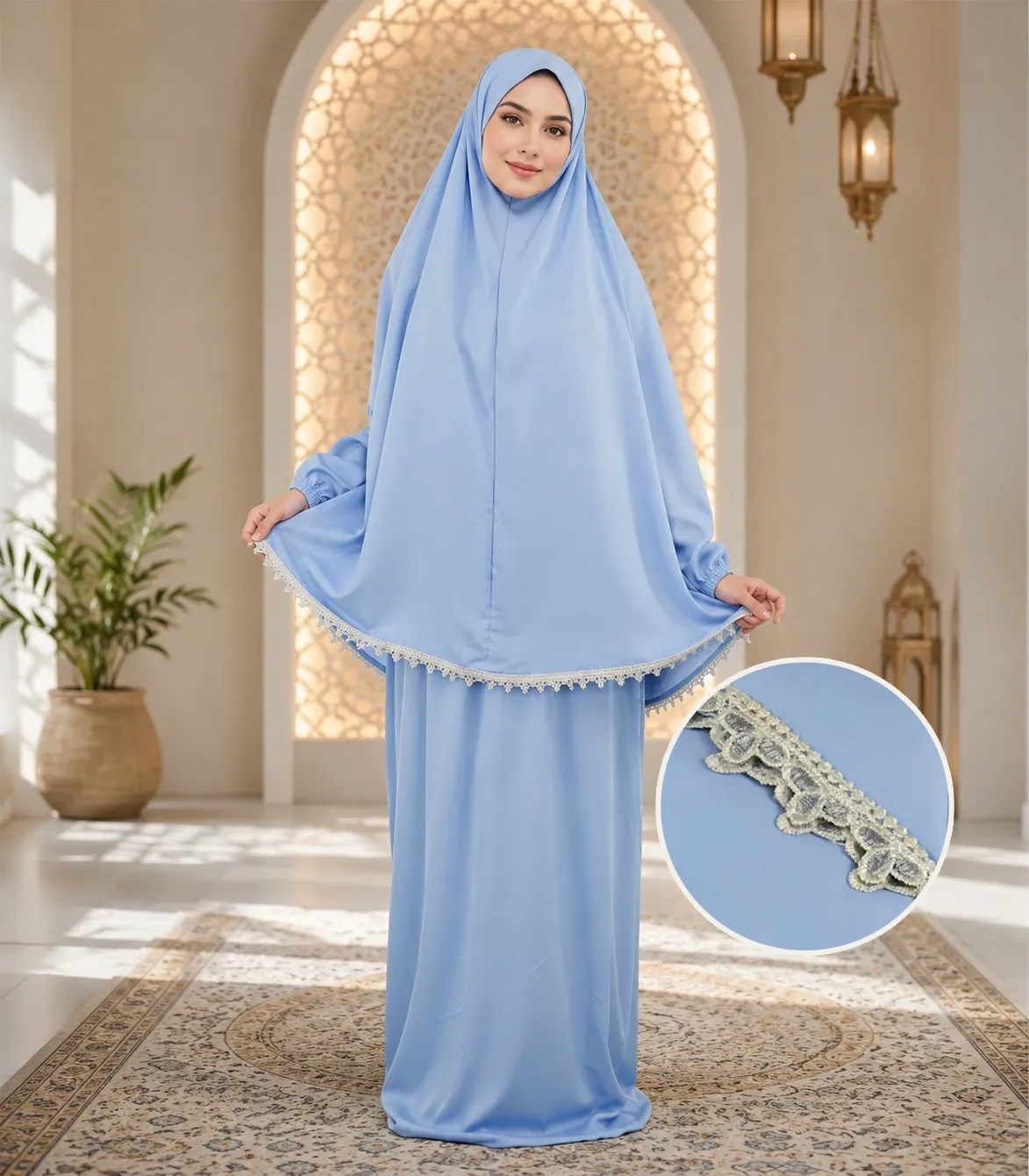 Embroidered Tail Prayer set - pastel blue 