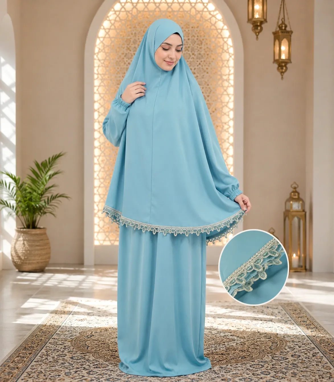 Embroidered Tail Prayer set - Sky blue