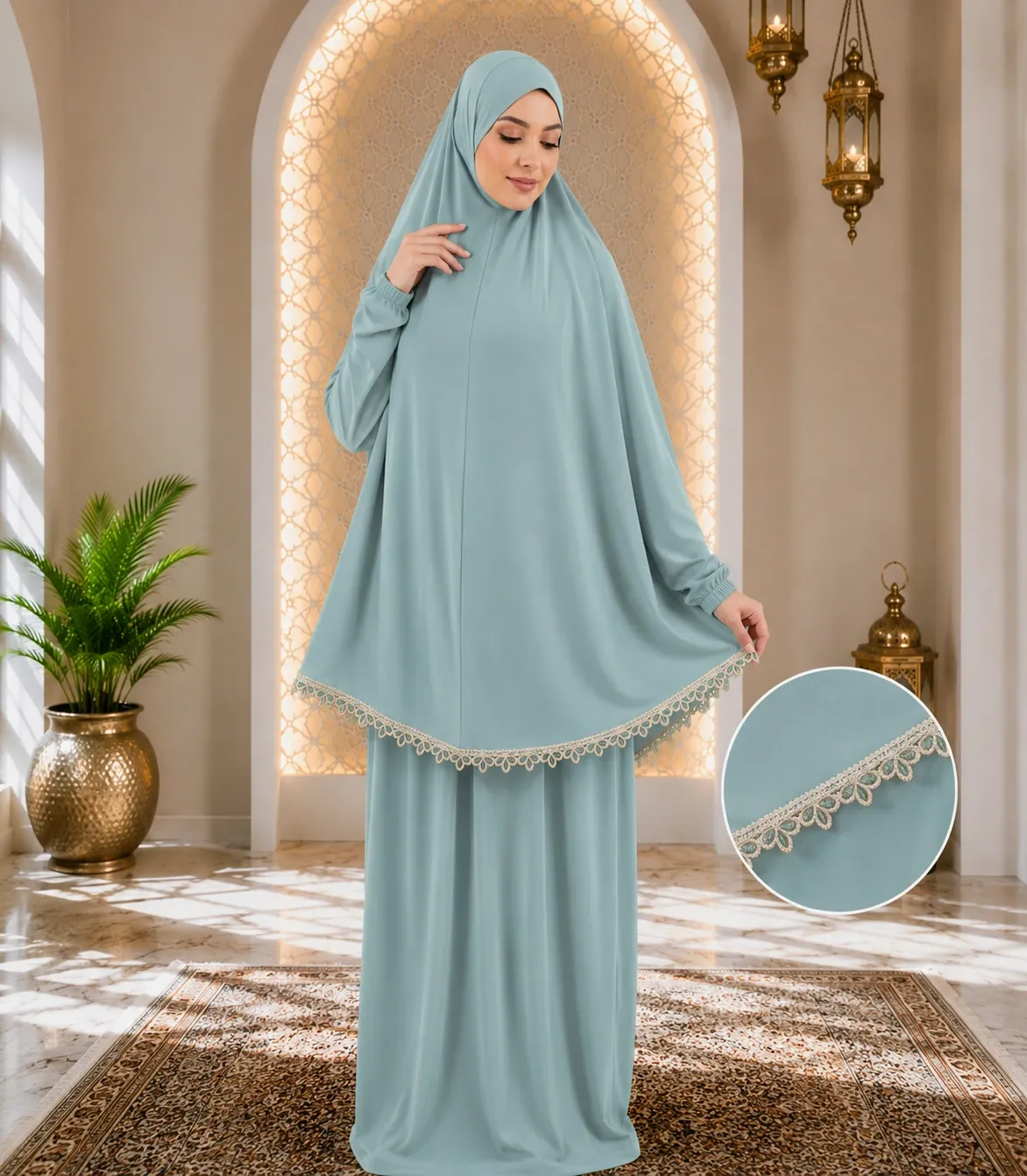 Embroidered Tail Prayer set - light blue 