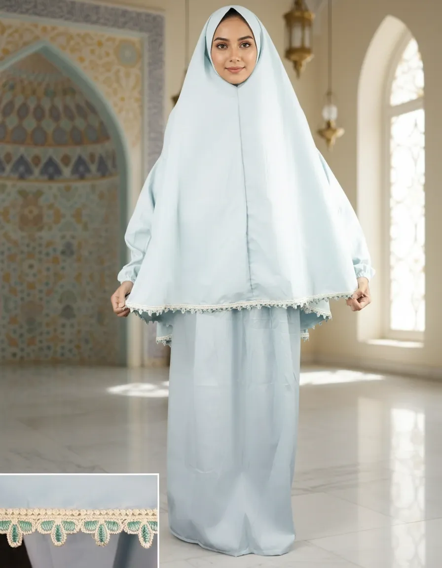 Embroidered Tail Prayer set - light blue 