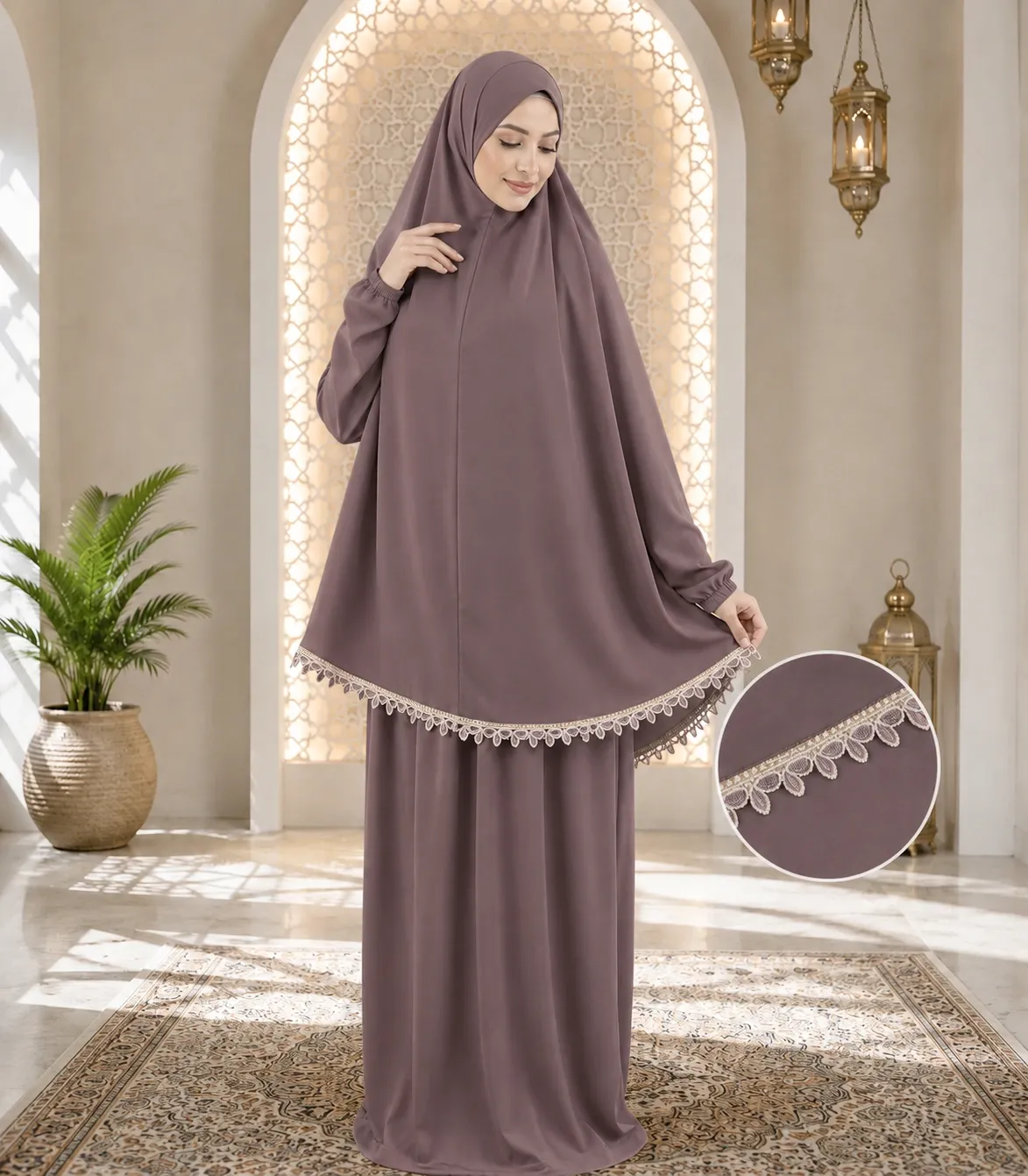 Embroidered Tail Prayer set - Plum