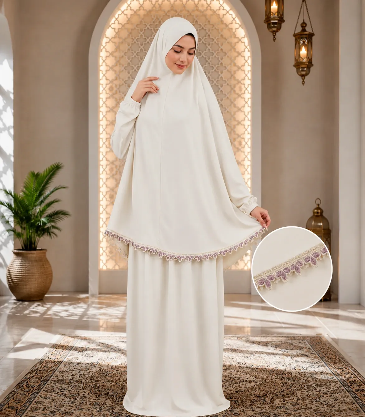Embroidered Tail Prayer set - Off White 