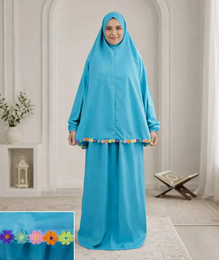 Flower Design Prayer Set Aqua Blue 