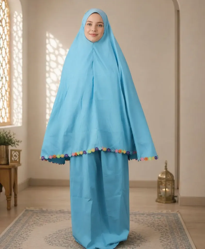 Flower Design Prayer Set without Sleeve Aqua Blue