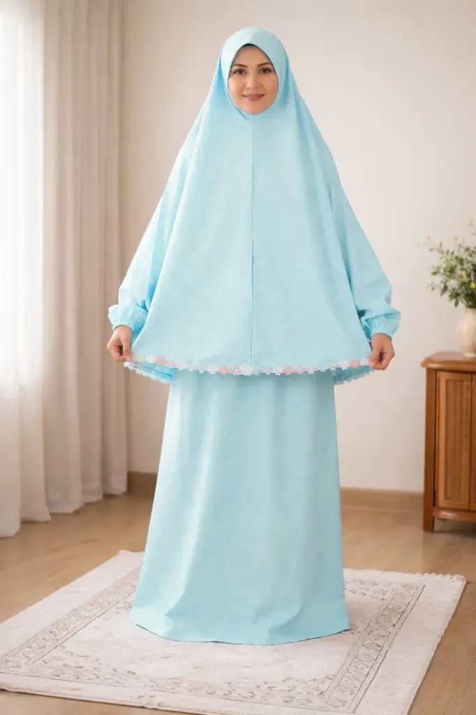 Flower Design Prayer Set Light Blue 