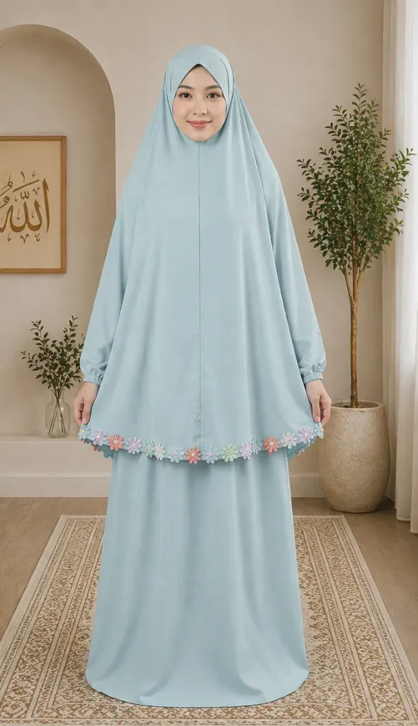 Flower Design Prayer Set with Sleeve Light Blue