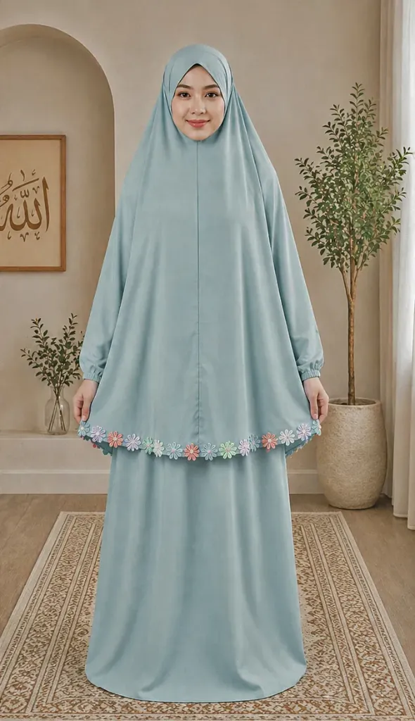 Flower Design Prayer Set with Sleeve Powder Blue 