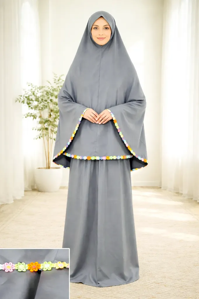 Flower Design Prayer Set Gray 