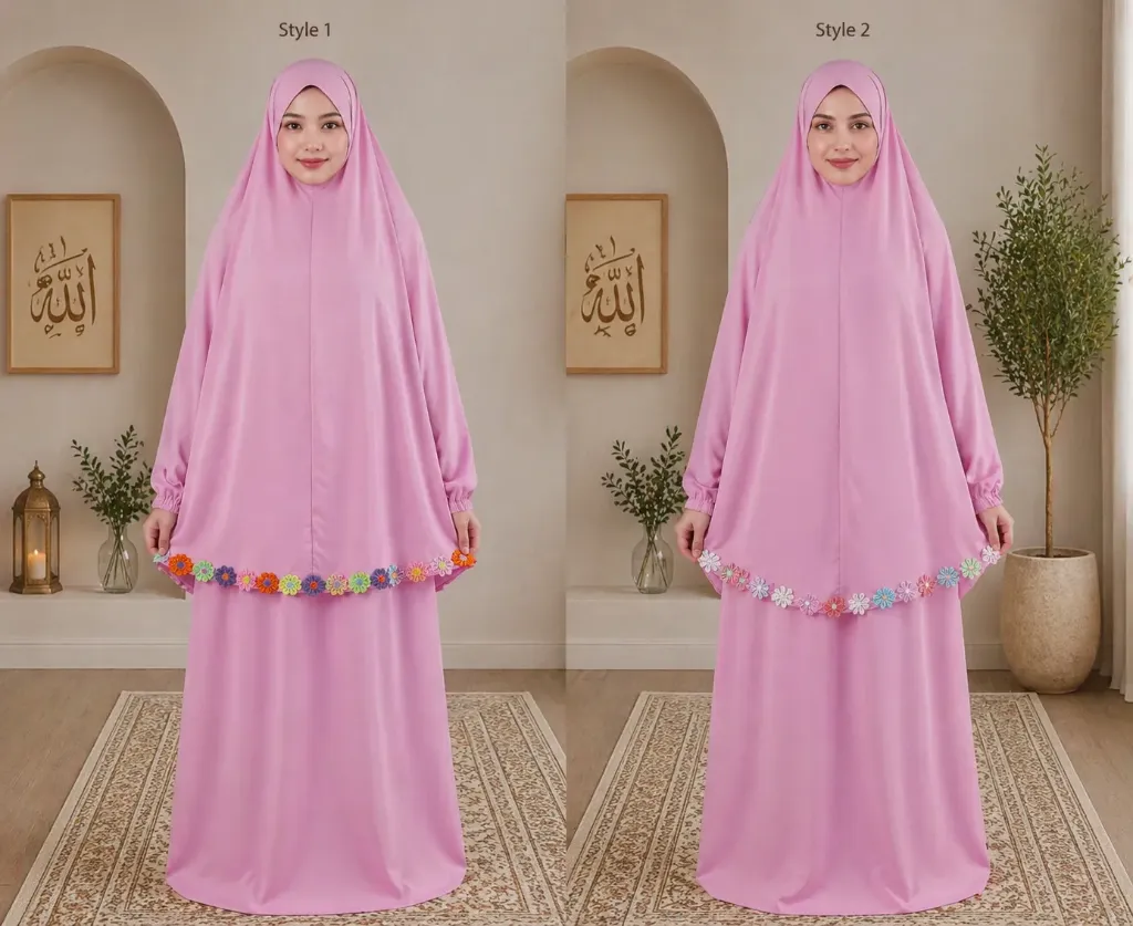 Flower Design Prayer Set with Sleeve Pink
