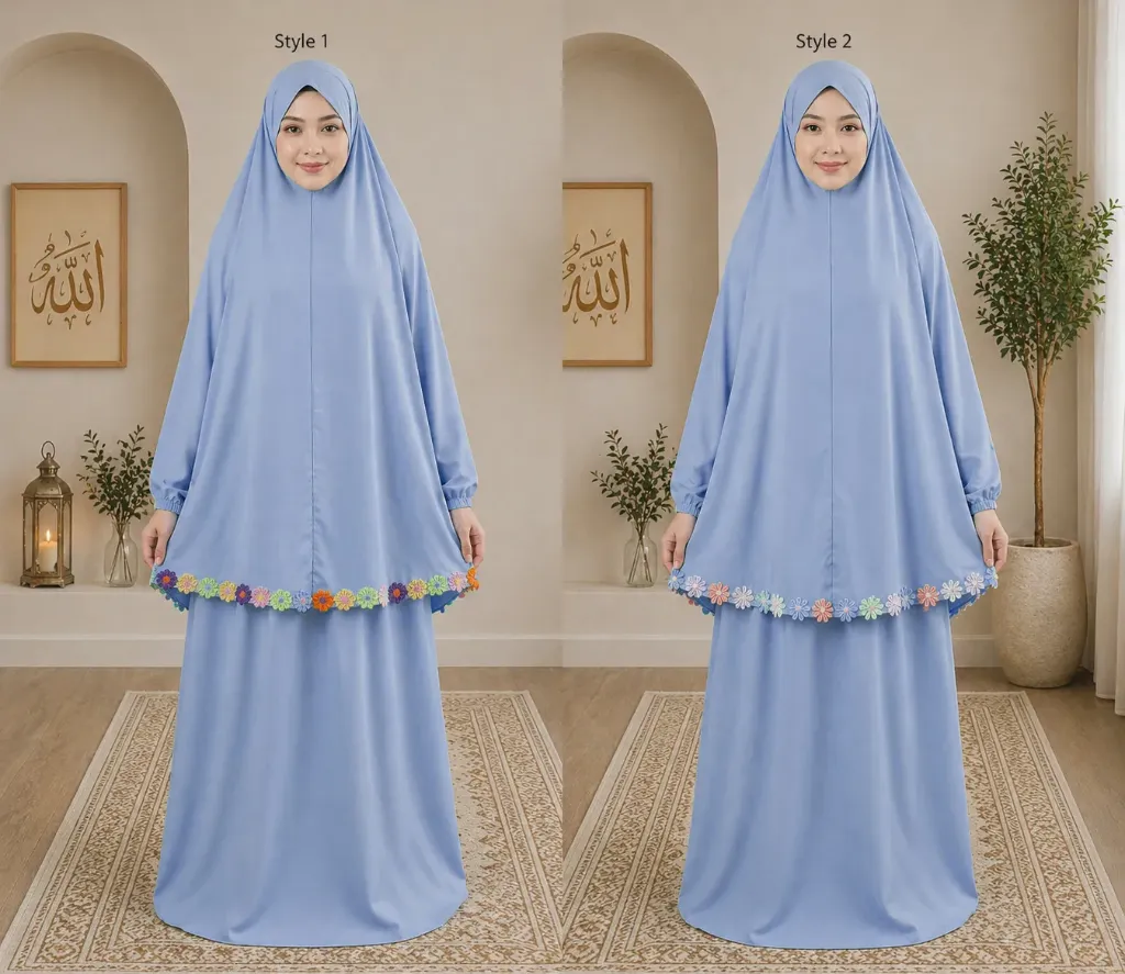  Flower Design Prayer Set with Sleeve Pastel Blue