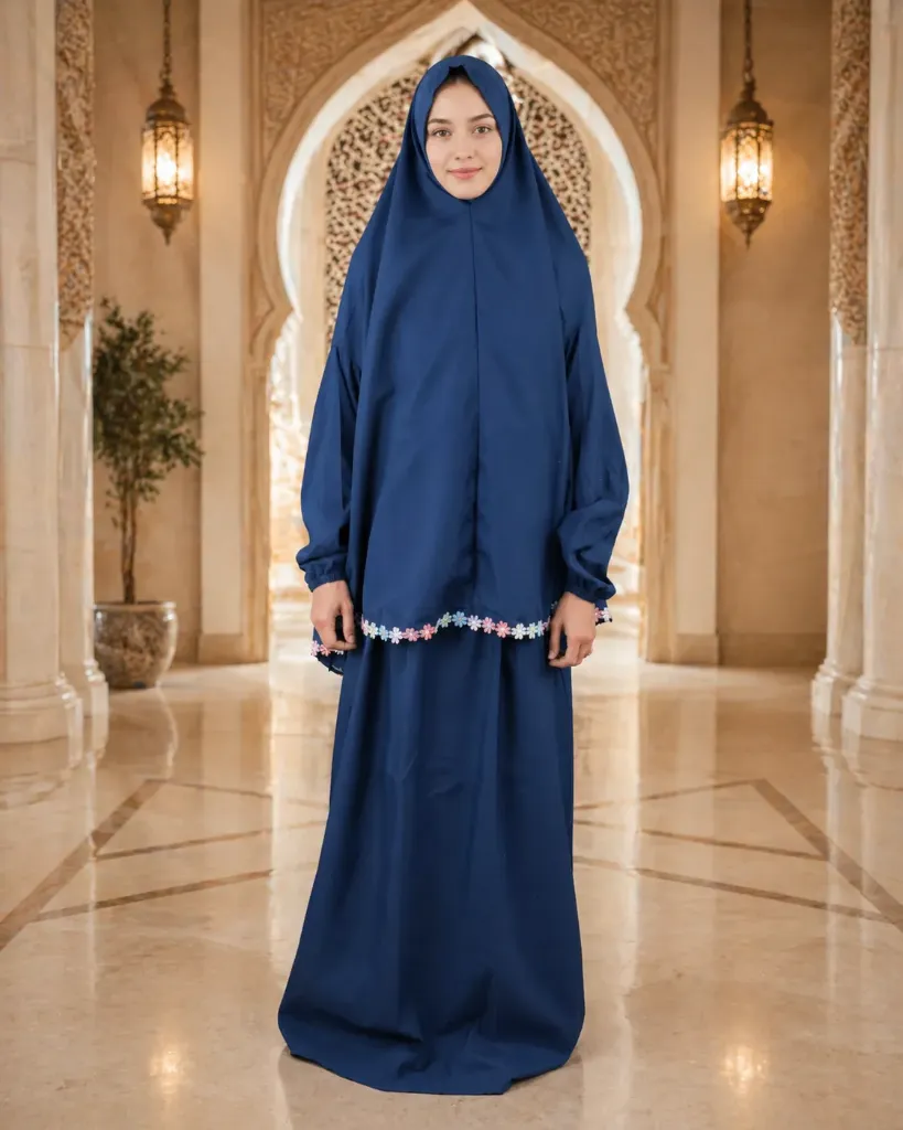 Flower Design Prayer Set Navy Blue  (Style 1)