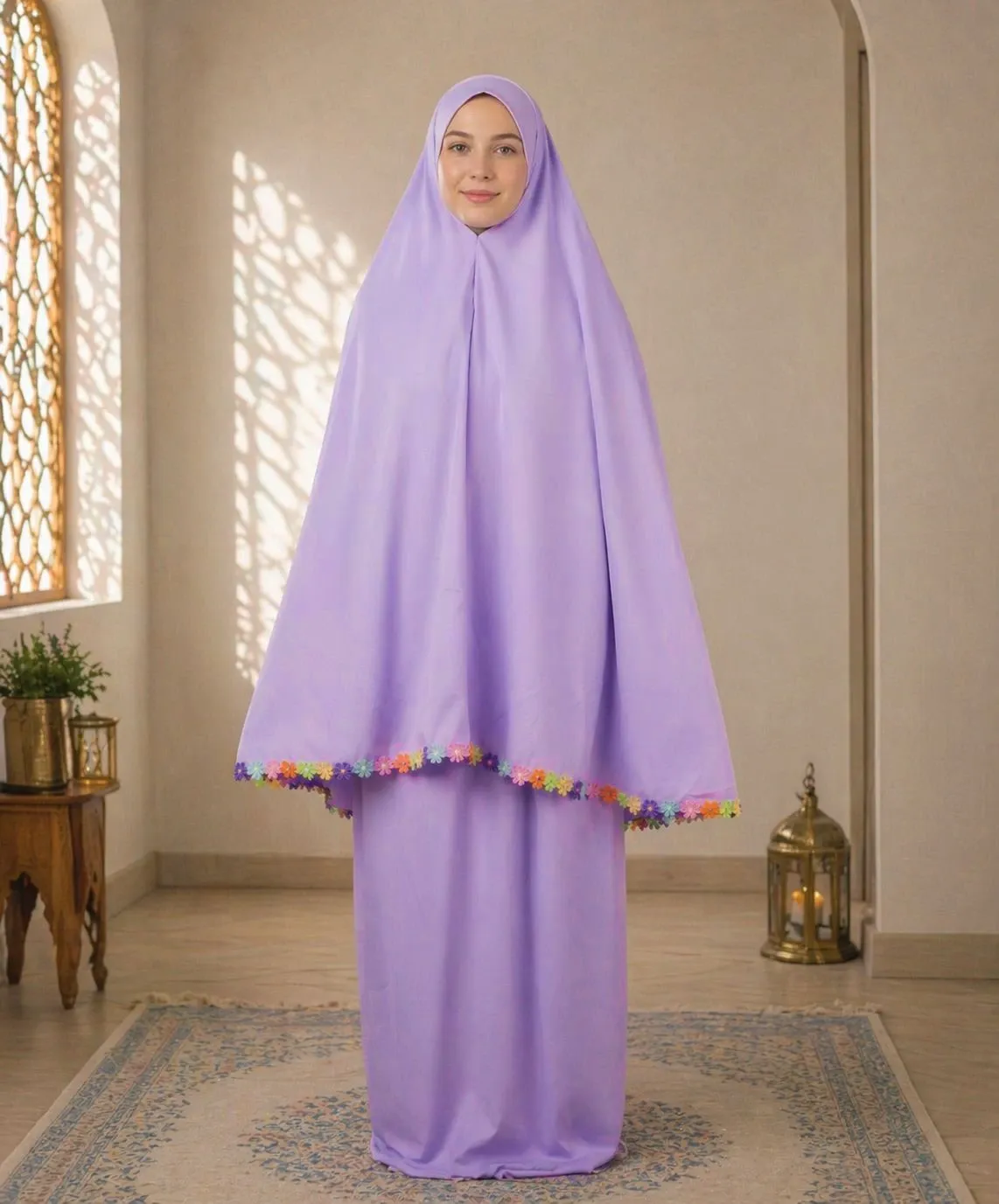 Flower Design Prayer Set without sleeve Lavender